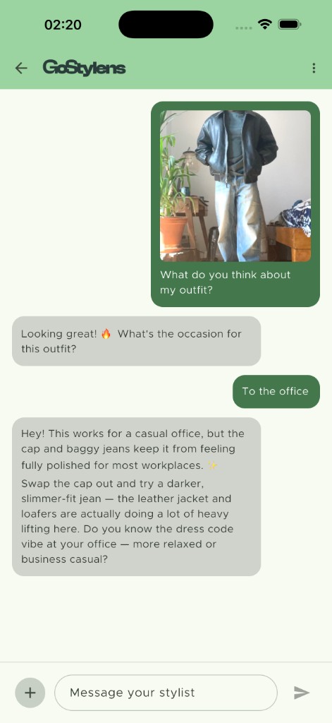 GoStylens Style Chat — AI outfit feedback for the office